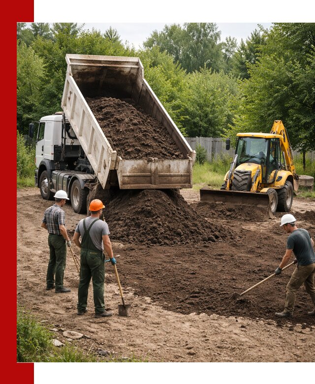 Доставка и укладка грунта для выравнивания участка в Черногорске