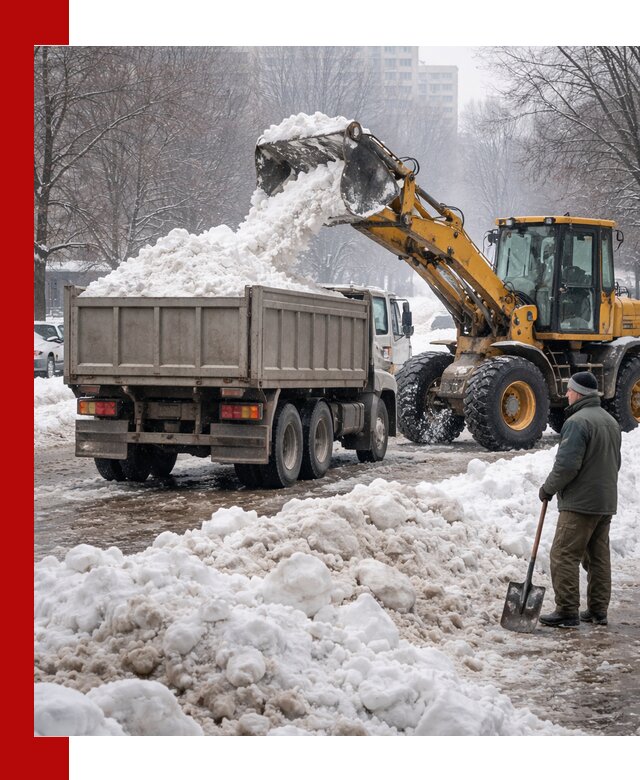 Вывоз снега грузовой техникой в Черногорске оперативно и чисто